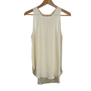 Aritzia Wilfred Cream 100% Silk Sleeveless Blouse hi low hem zipper back small